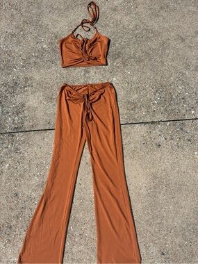 Rust Tie-Front Wide Leg Pants for Women